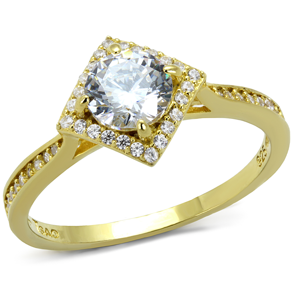 TS500 - 925 Sterling Silver Ring Gold Women AAA Grade CZ Clear