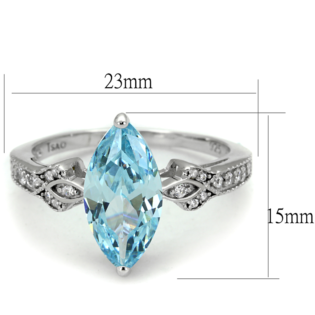 TS502 - 925 Sterling Silver Ring Rhodium Women AAA Grade CZ Sea Blue