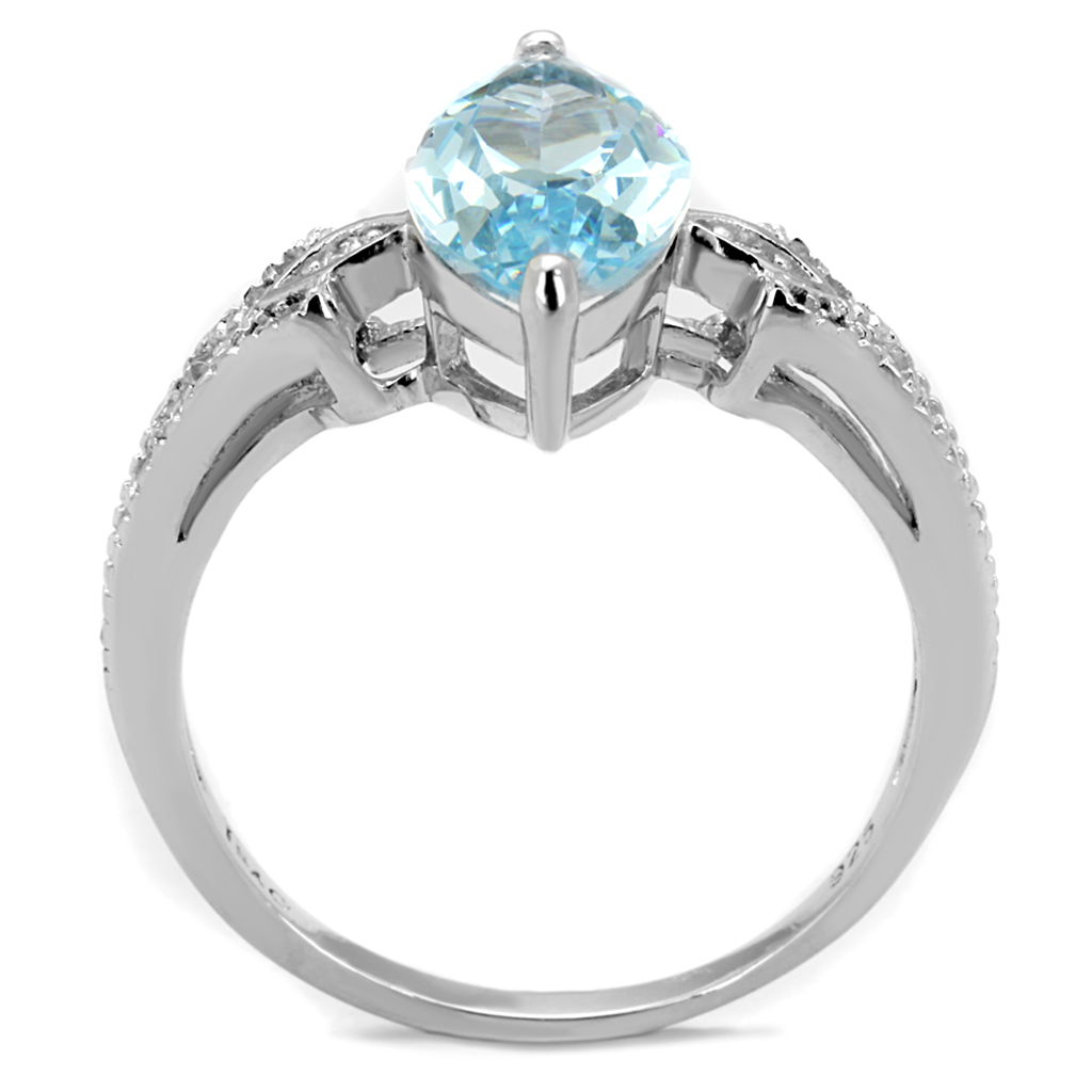 TS502 - 925 Sterling Silver Ring Rhodium Women AAA Grade CZ Sea Blue