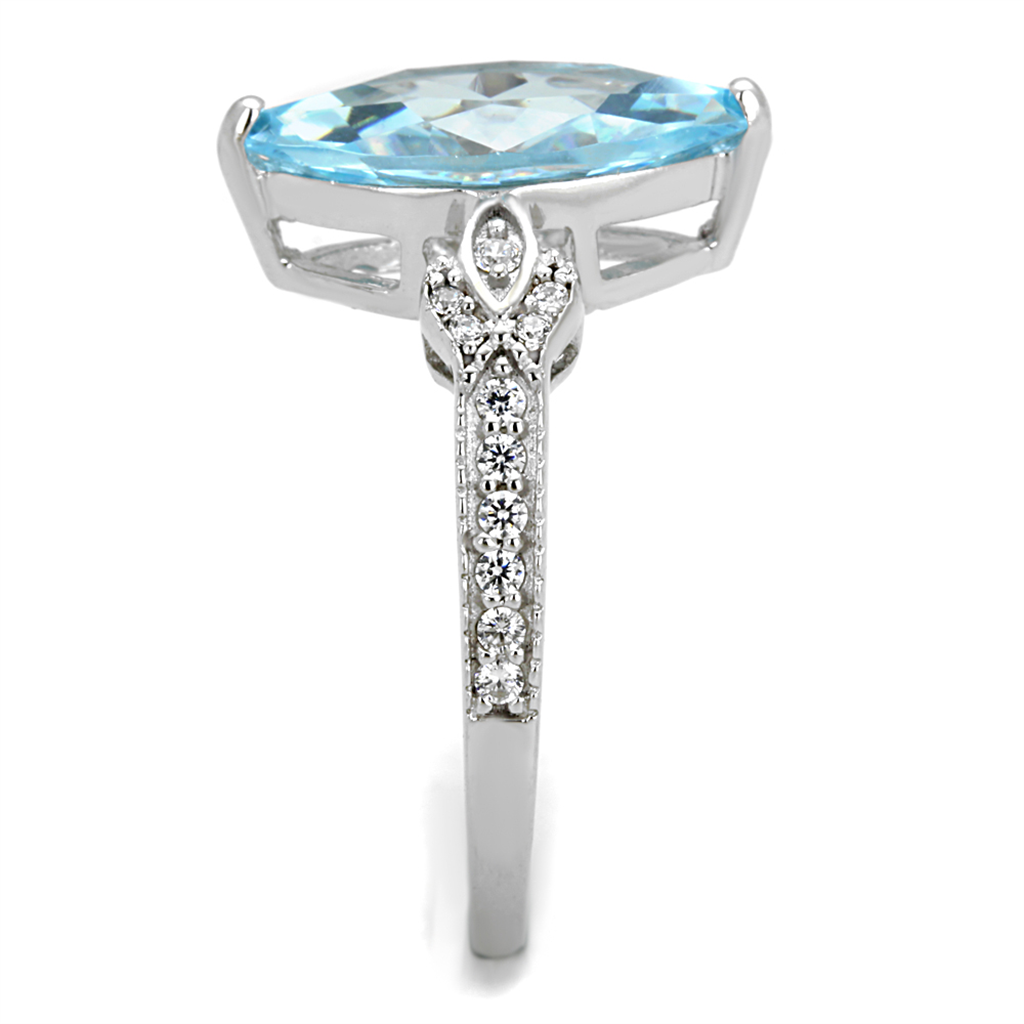 TS502 - 925 Sterling Silver Ring Rhodium Women AAA Grade CZ Sea Blue