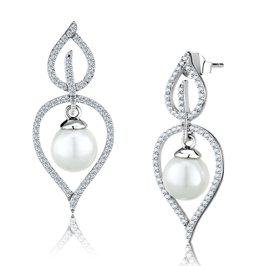 TS510 - 925 Sterling Silver Earrings Rhodium Women Semi-Precious White