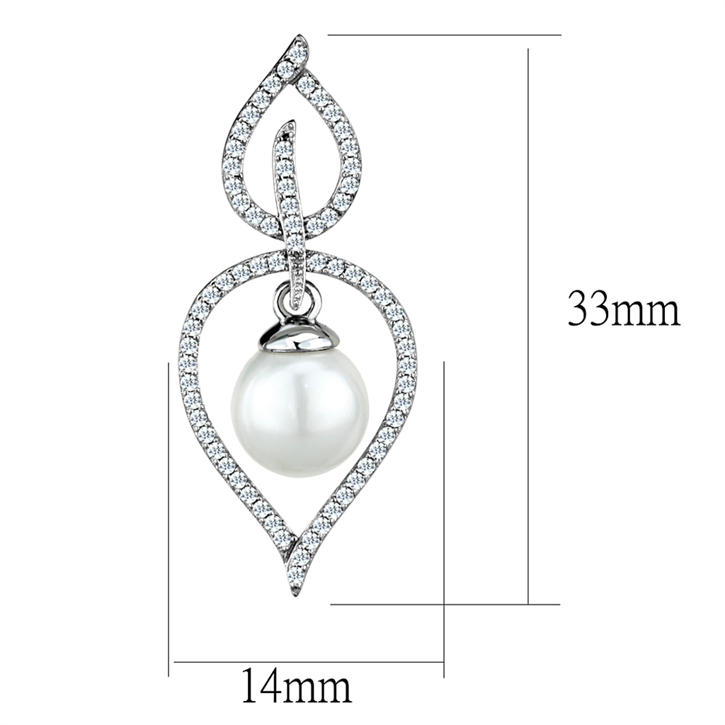 TS510 - 925 Sterling Silver Earrings Rhodium Women Semi-Precious White