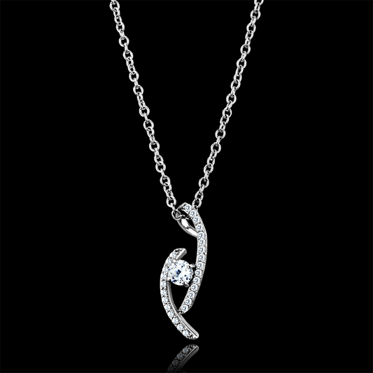 TS515 - 925 Sterling Silver Necklace Rhodium Women AAA Grade CZ Clear