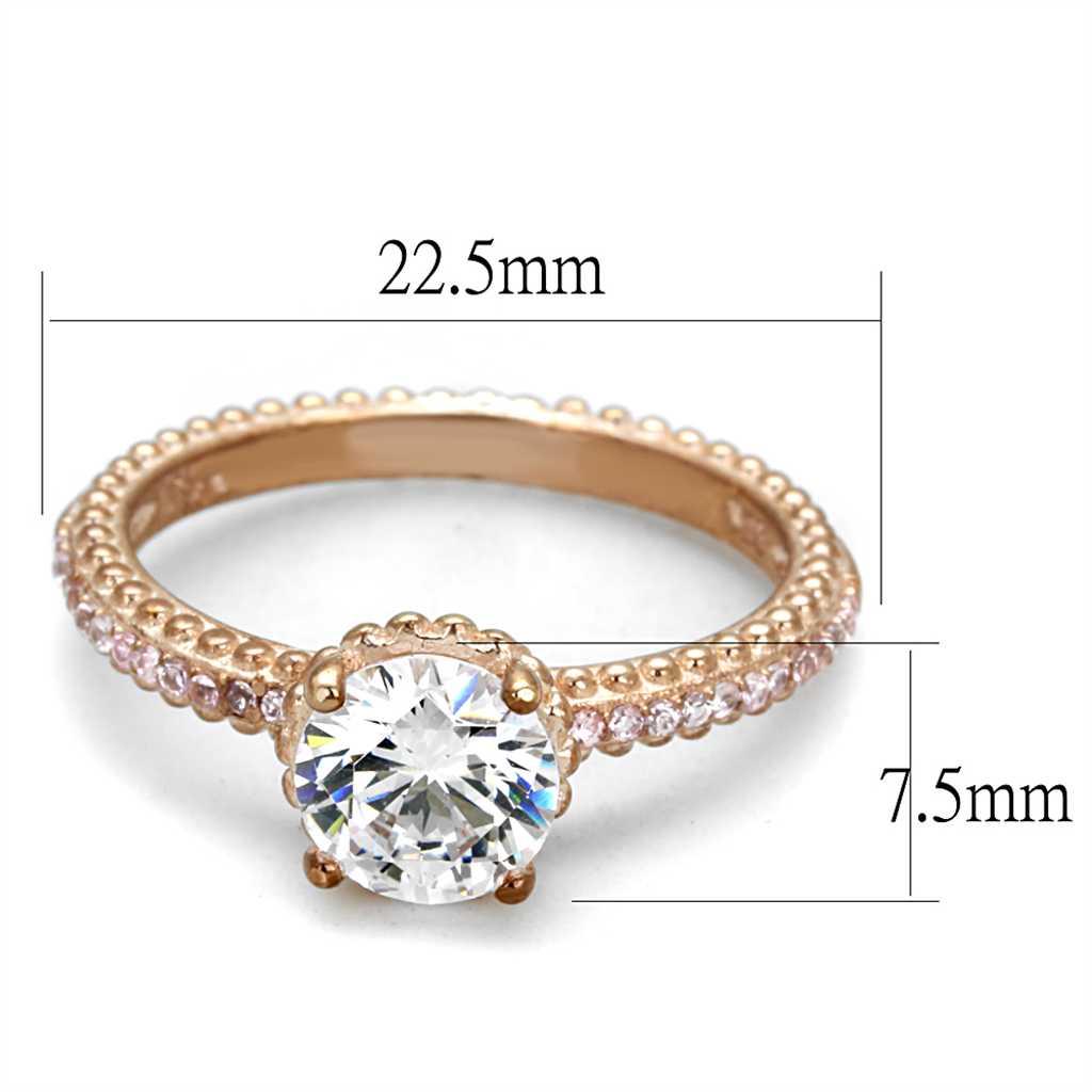 TS518 - 925 Sterling Silver Ring Rose Gold Women AAA Grade CZ Clear