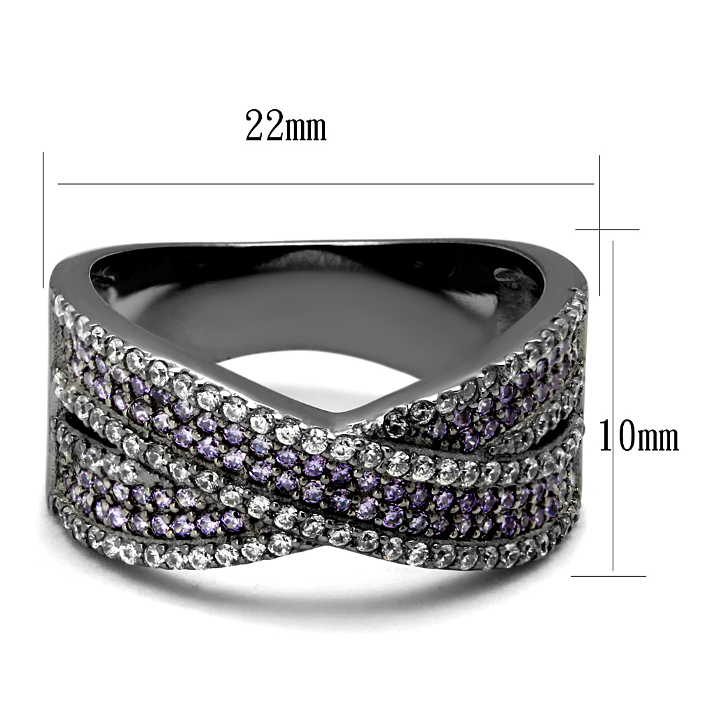 TS522 - 925 Sterling Silver Ring Ruthenium Women AAA Grade CZ Amethyst