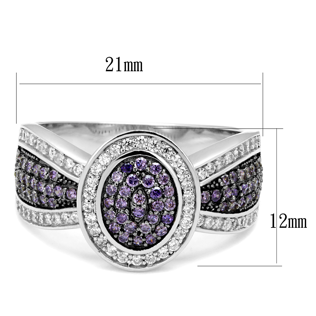 TS523 - 925 Sterling Silver Ring Rhodium + Ruthenium Women AAA Grade CZ Amethyst