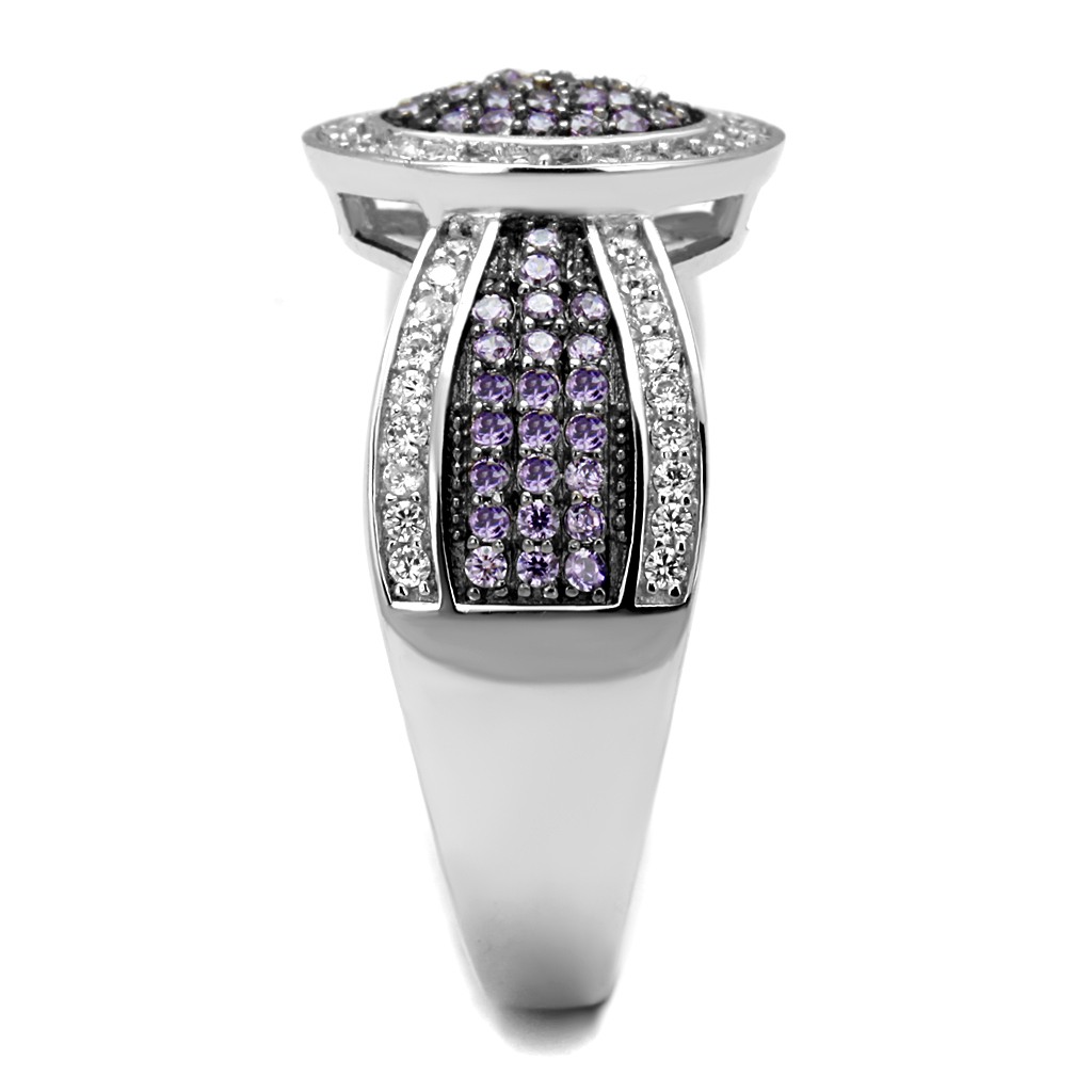 TS523 - 925 Sterling Silver Ring Rhodium + Ruthenium Women AAA Grade CZ Amethyst