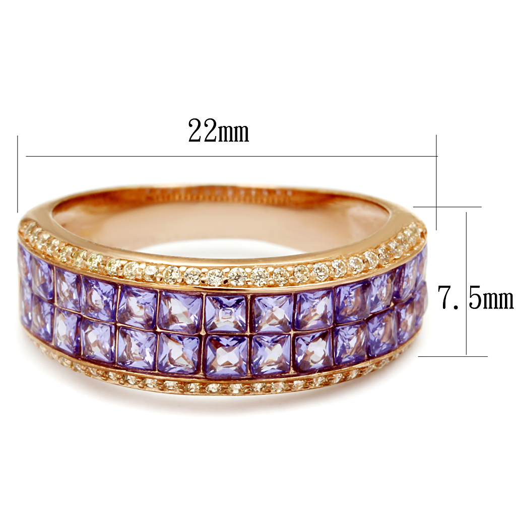 TS525 - 925 Sterling Silver Ring Rose Gold Women AAA Grade CZ Amethyst