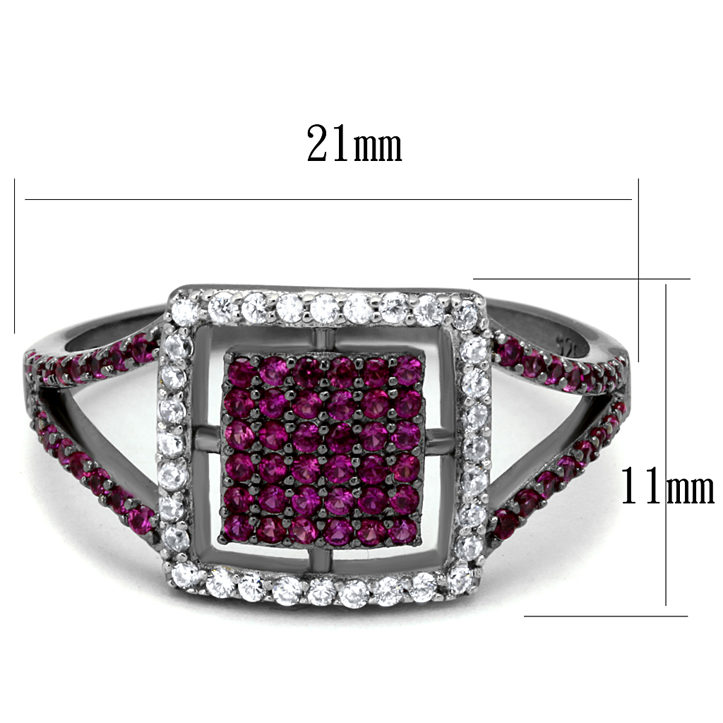 TS533 - 925 Sterling Silver Ring Rhodium + Ruthenium Women AAA Grade CZ Ruby