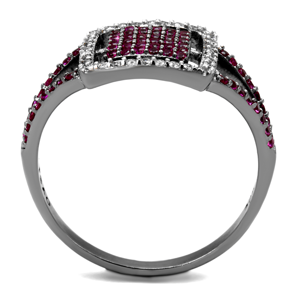 TS533 - 925 Sterling Silver Ring Rhodium + Ruthenium Women AAA Grade CZ Ruby