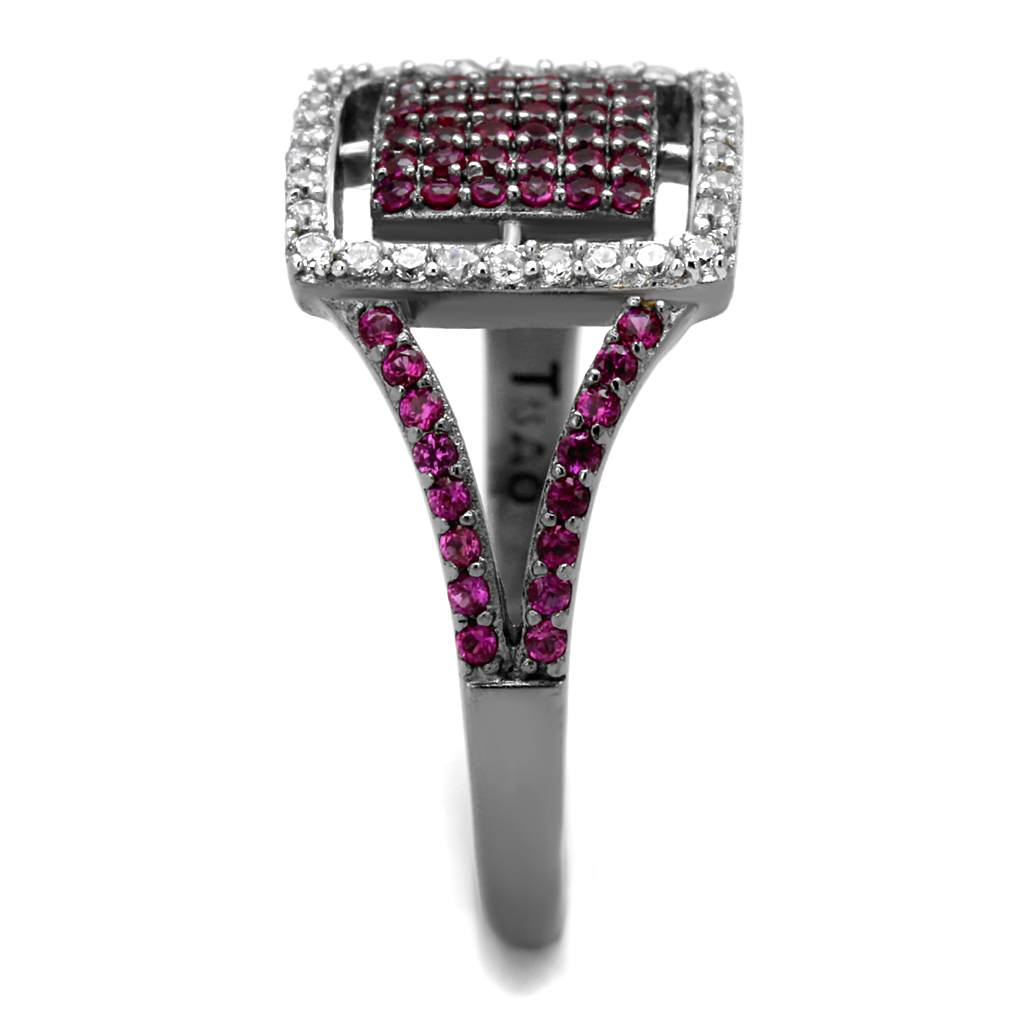 TS533 - 925 Sterling Silver Ring Rhodium + Ruthenium Women AAA Grade CZ Ruby