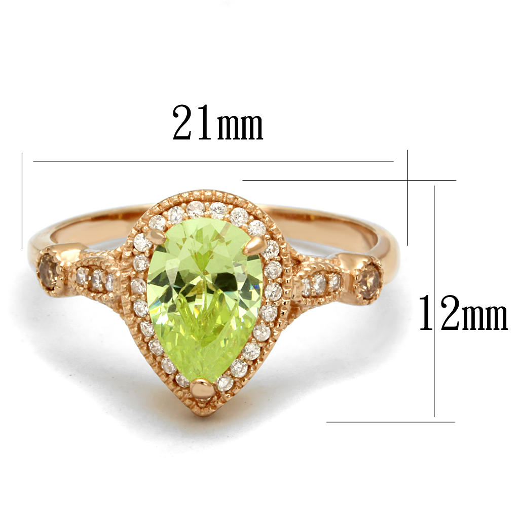 TS538 - 925 Sterling Silver Ring Rose Gold Women AAA Grade CZ Apple Green color