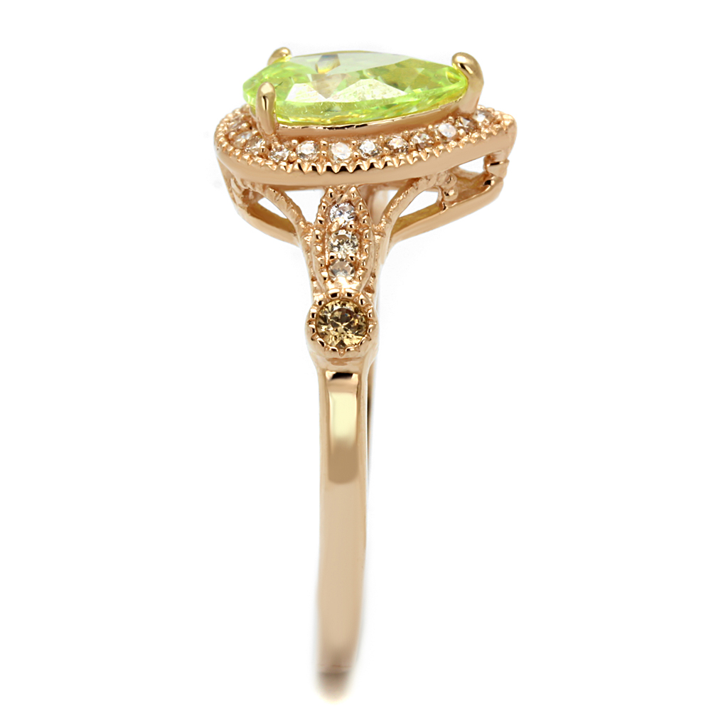 TS538 - 925 Sterling Silver Ring Rose Gold Women AAA Grade CZ Apple Green color