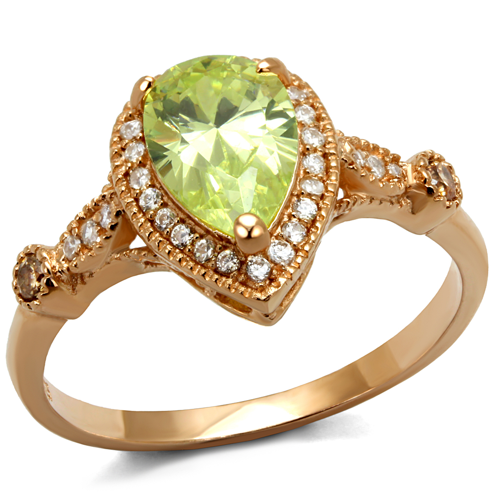 TS538 - 925 Sterling Silver Ring Rose Gold Women AAA Grade CZ Apple Green color