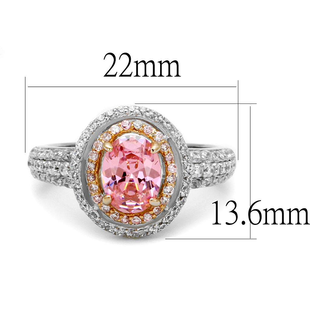 TS543 - 925 Sterling Silver Ring Rose Gold + Rhodium Women AAA Grade CZ Rose