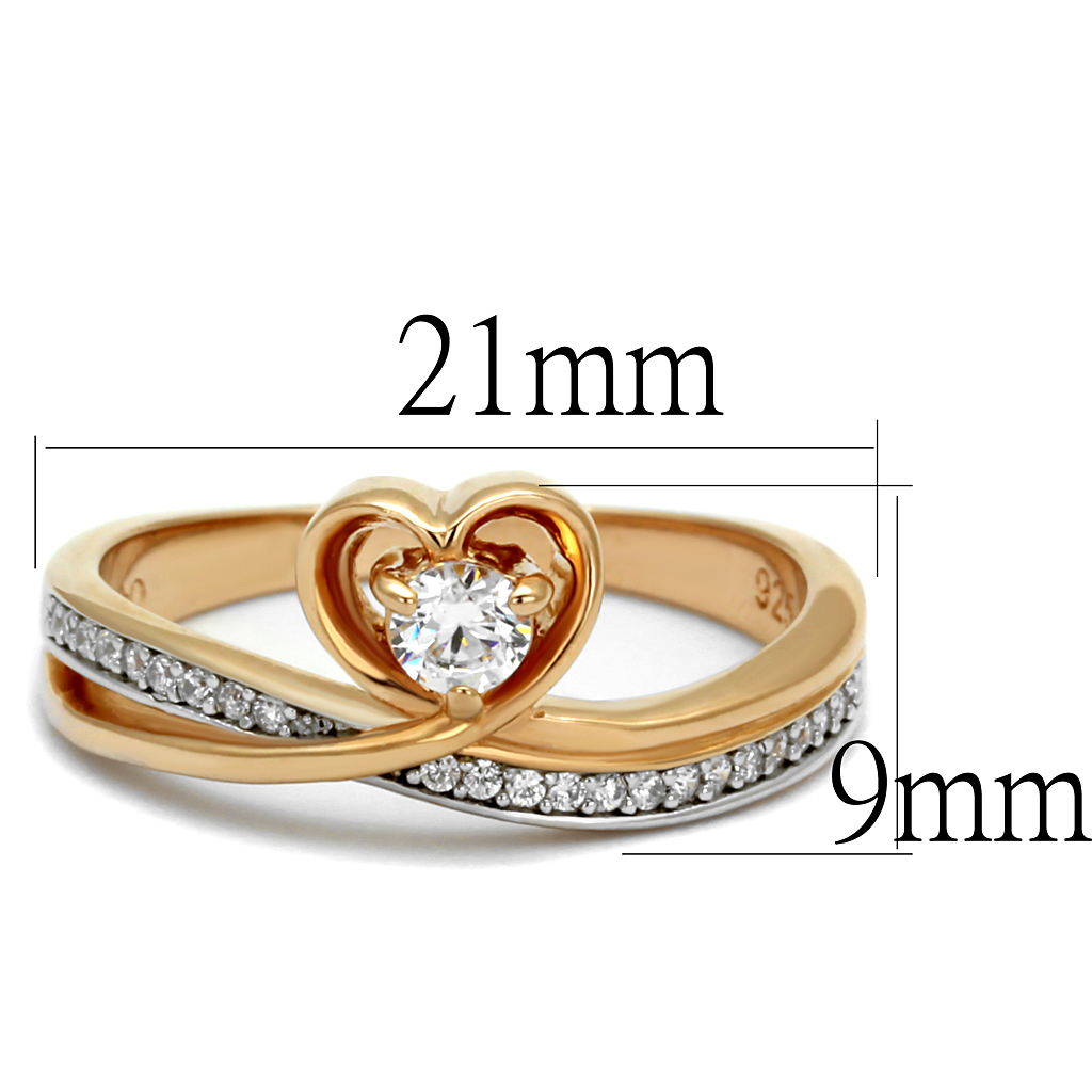 TS544 - 925 Sterling Silver Ring Rose Gold + Rhodium Women AAA Grade CZ Clear