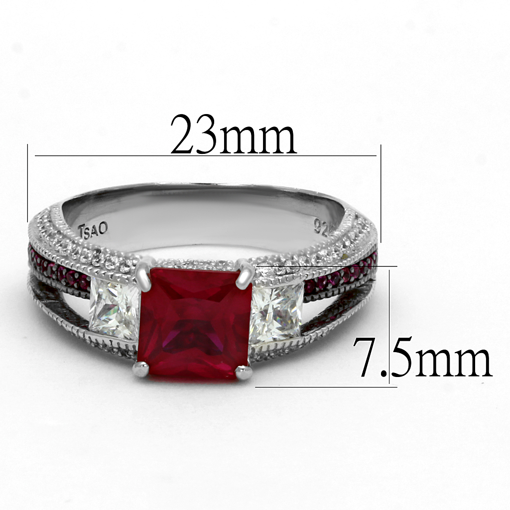 TS545 - 925 Sterling Silver Ring Rhodium + Ruthenium Women AAA Grade CZ Ruby