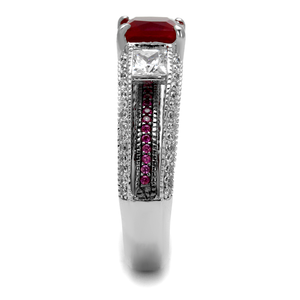 TS545 - 925 Sterling Silver Ring Rhodium + Ruthenium Women AAA Grade CZ Ruby