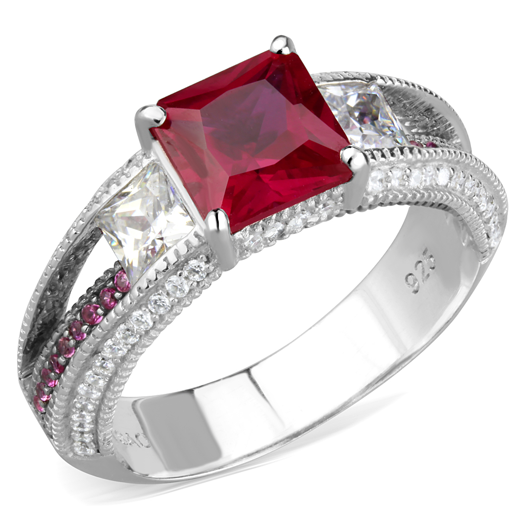 TS545 - 925 Sterling Silver Ring Rhodium + Ruthenium Women AAA Grade CZ Ruby