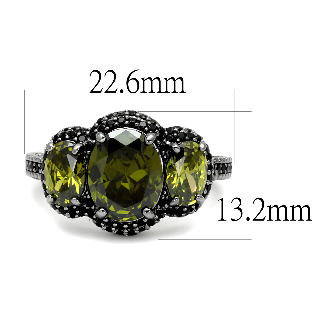 TS547 - 925 Sterling Silver Ring Ruthenium Women AAA Grade CZ Olivine color