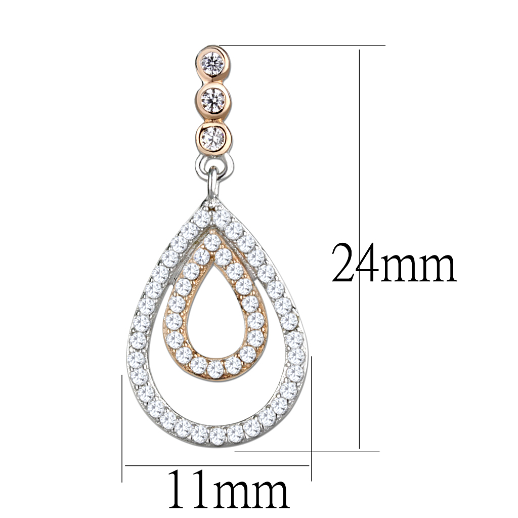 TS548 - 925 Sterling Silver Earrings Rose Gold + Rhodium Women AAA Grade CZ Clear