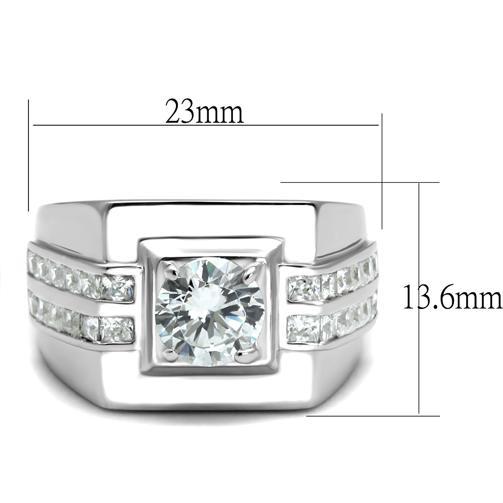 TS553 - 925 Sterling Silver Ring Rhodium Men AAA Grade CZ Clear