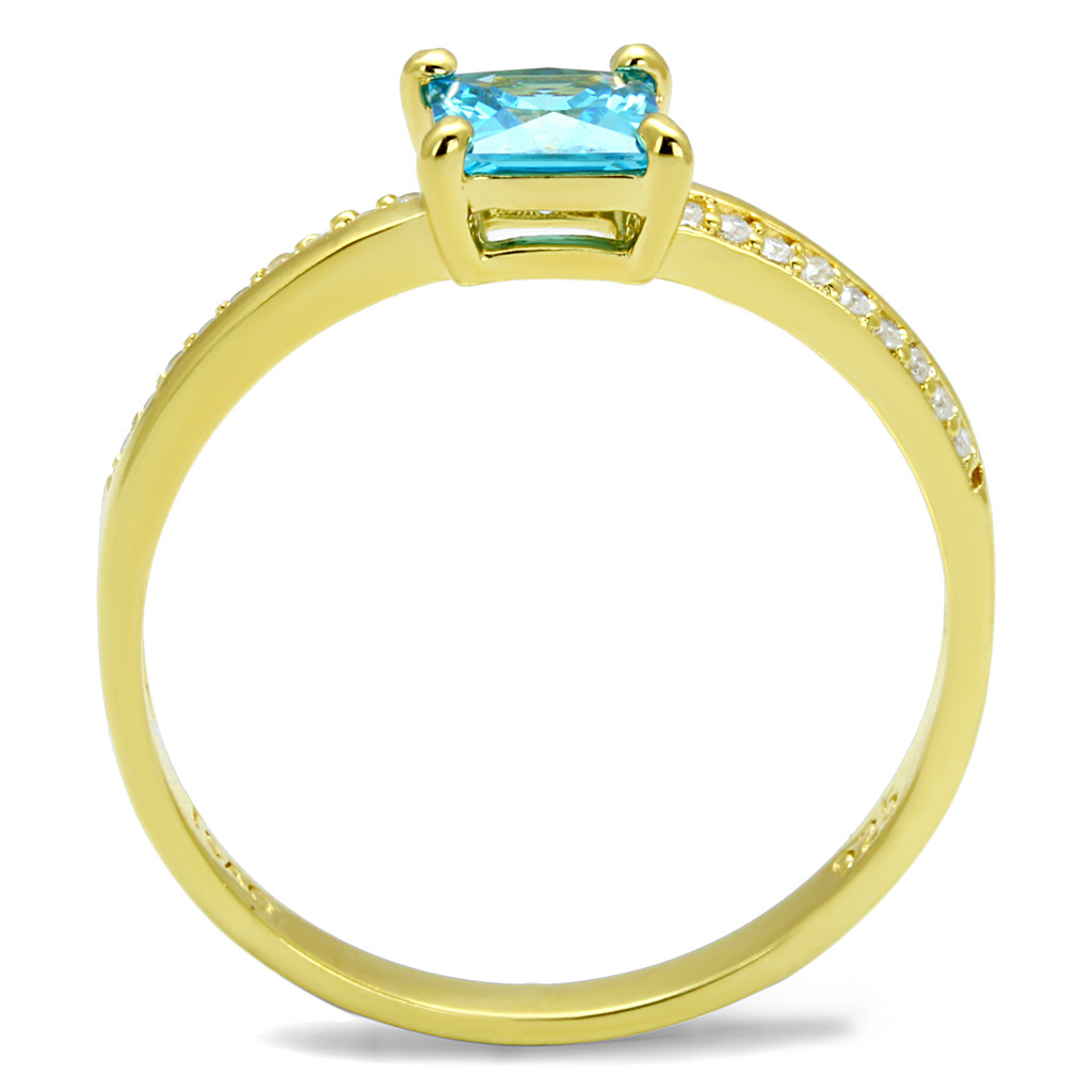 TS559 - 925 Sterling Silver Ring Gold Women AAA Grade CZ Sea Blue