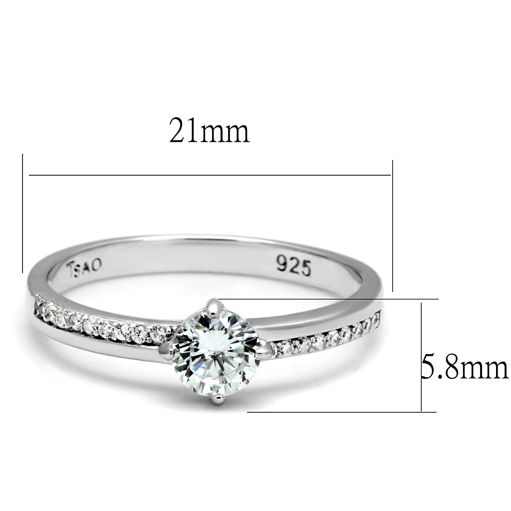 TS560 - 925 Sterling Silver Ring Rhodium Women AAA Grade CZ Clear