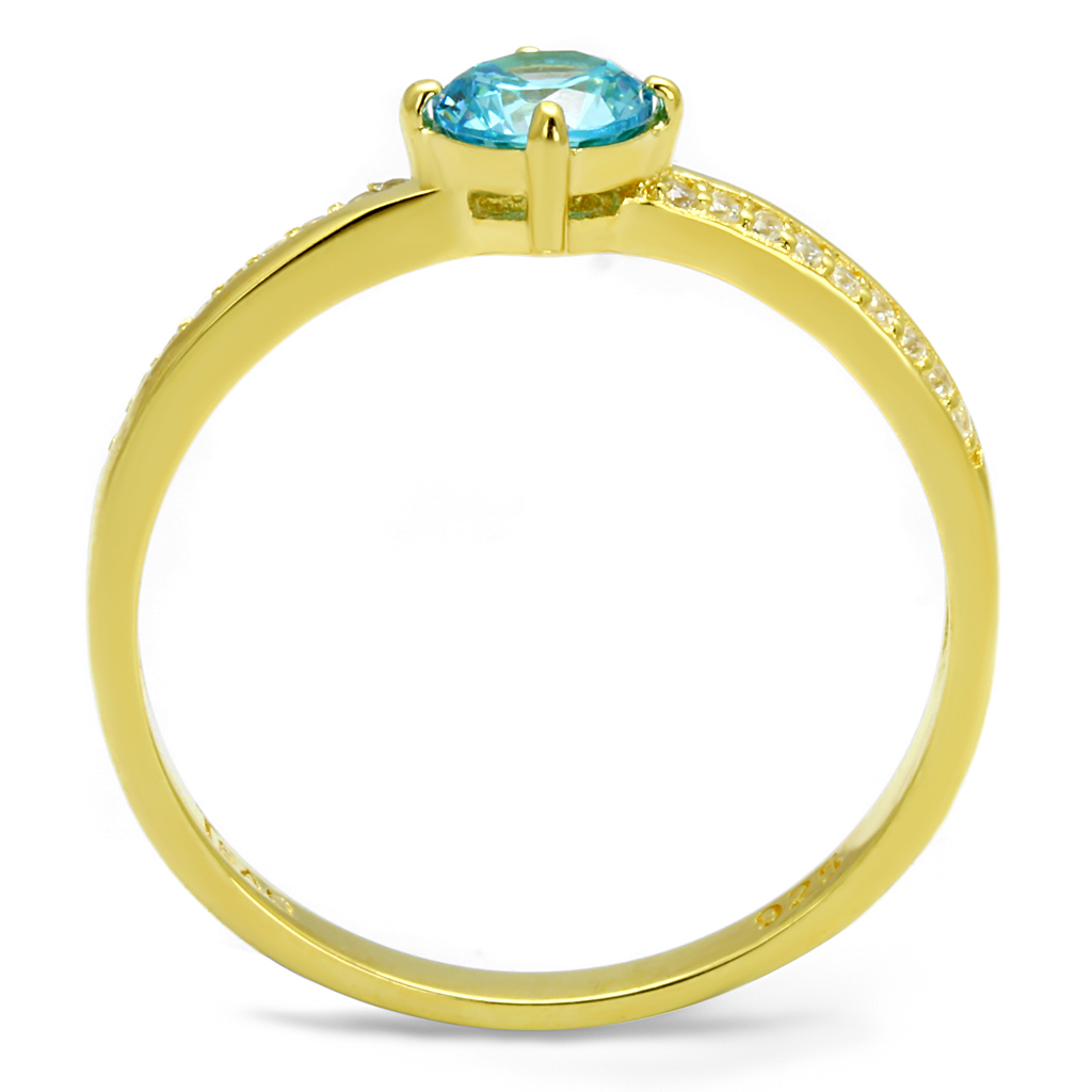 TS561 - 925 Sterling Silver Ring Gold Women AAA Grade CZ Sea Blue