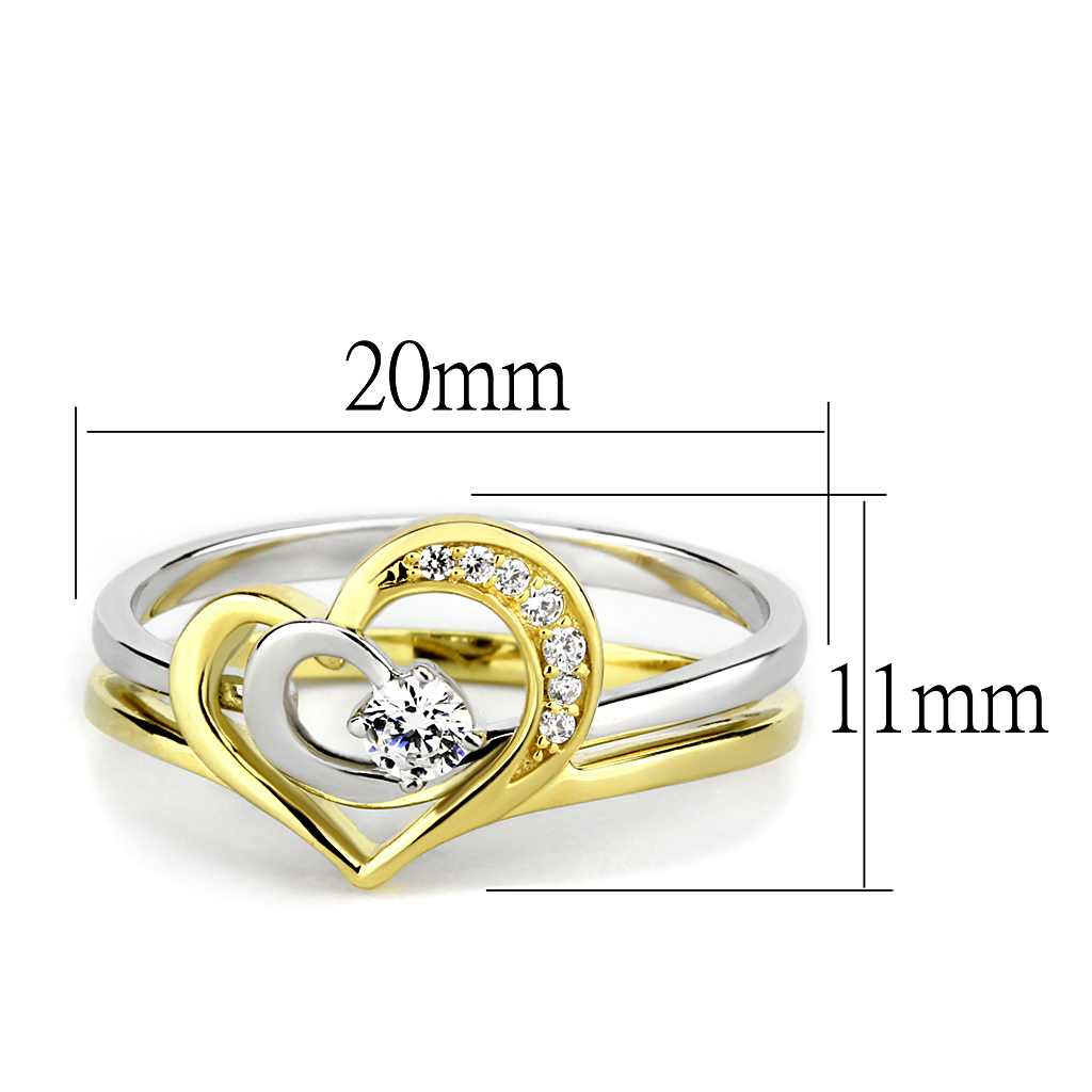 TS565 - 925 Sterling Silver Ring Gold+Rhodium Women AAA Grade CZ Clear