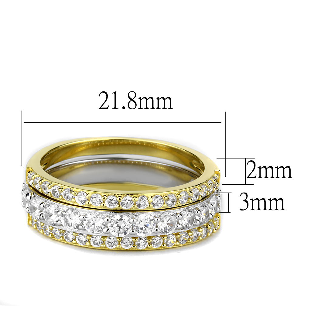 TS568 - 925 Sterling Silver Ring Gold+Rhodium Women AAA Grade CZ Clear