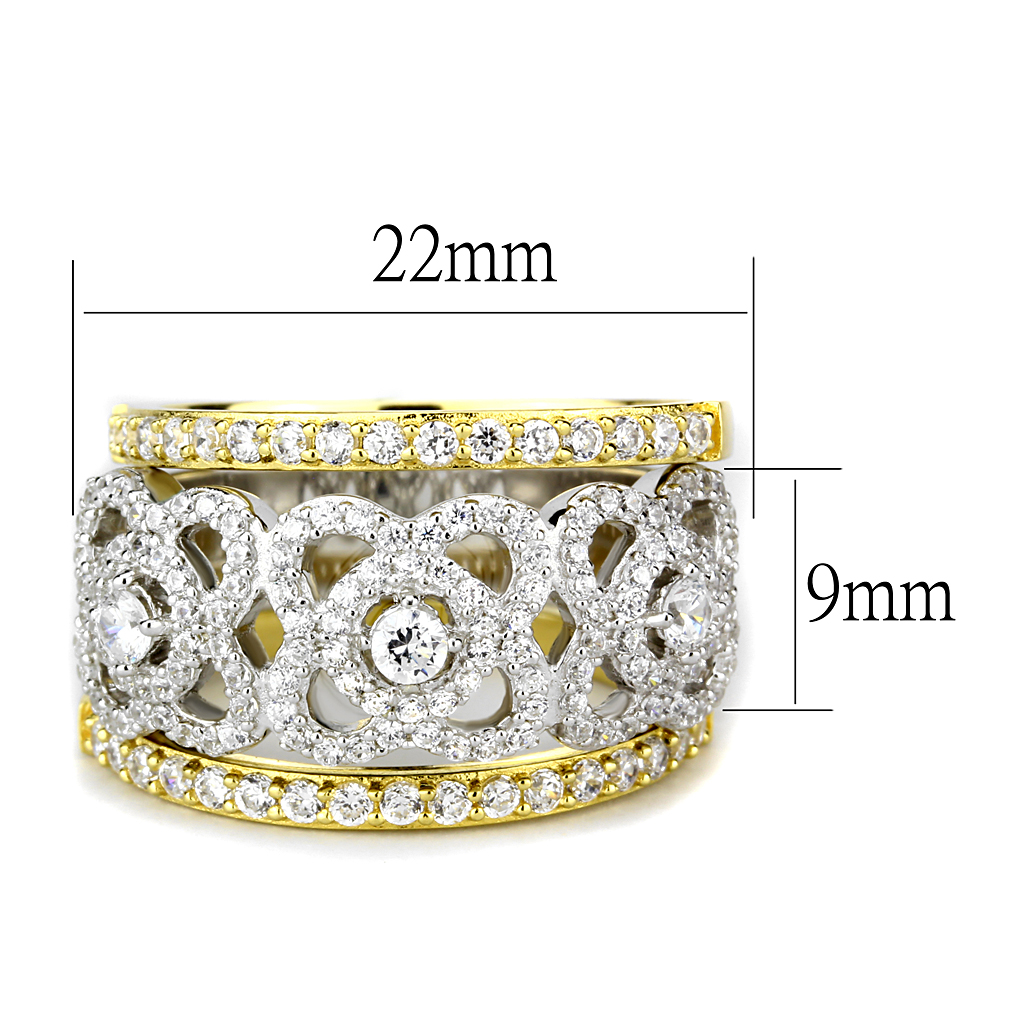 TS569 - 925 Sterling Silver Ring Gold+Rhodium Women AAA Grade CZ Clear