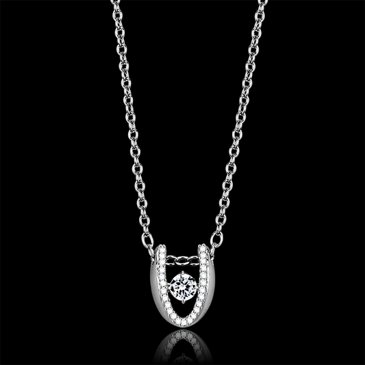 TS572 - 925 Sterling Silver Necklace Rhodium Women AAA Grade CZ Clear