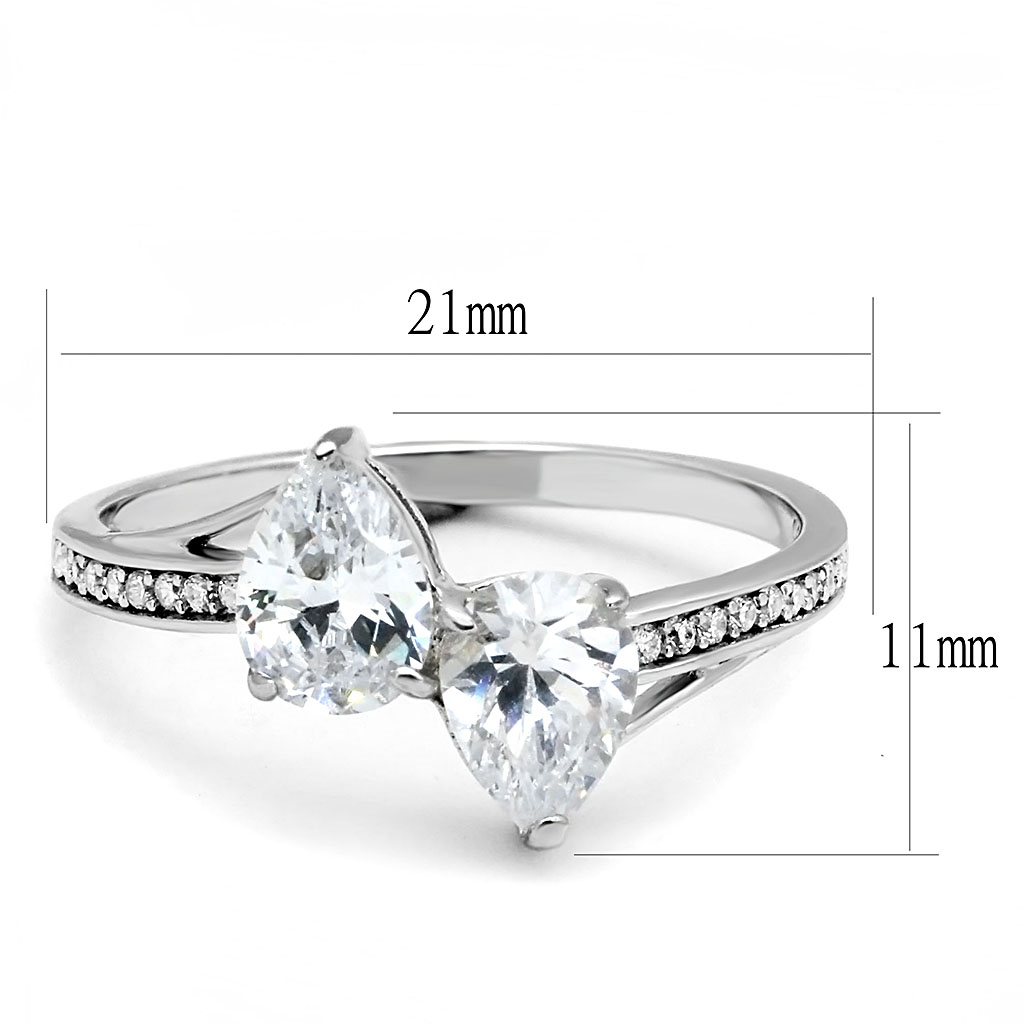 TS578 - 925 Sterling Silver Ring Rhodium Women AAA Grade CZ Clear