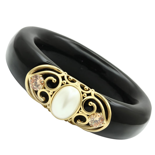 VL032 - Brass Bangle IP Gold(Ion Plating) Women Synthetic White