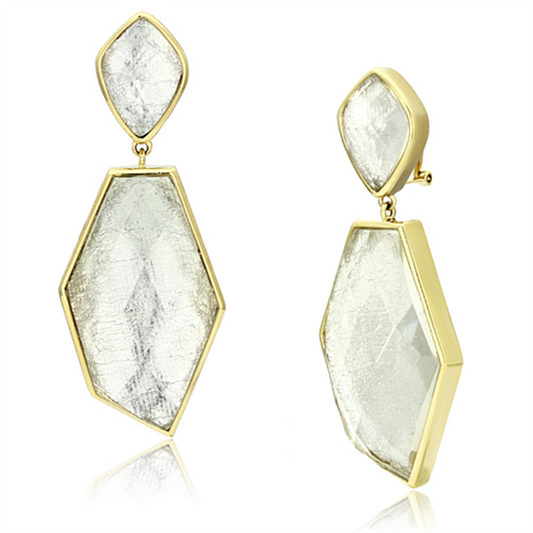 VL075 - Brass Earrings IP Gold(Ion Plating) Women Synthetic White