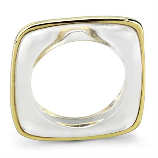 VL081 - Brass ring, brass base, IP gold, ion plating, Women Synthetic Clear