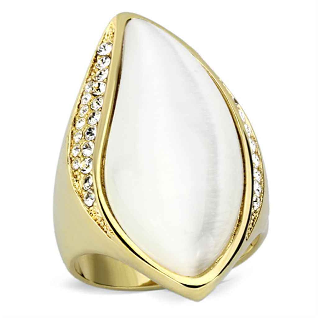 VL082 - Brass ring, brass base, IP gold, ion plating, Women Synthetic White