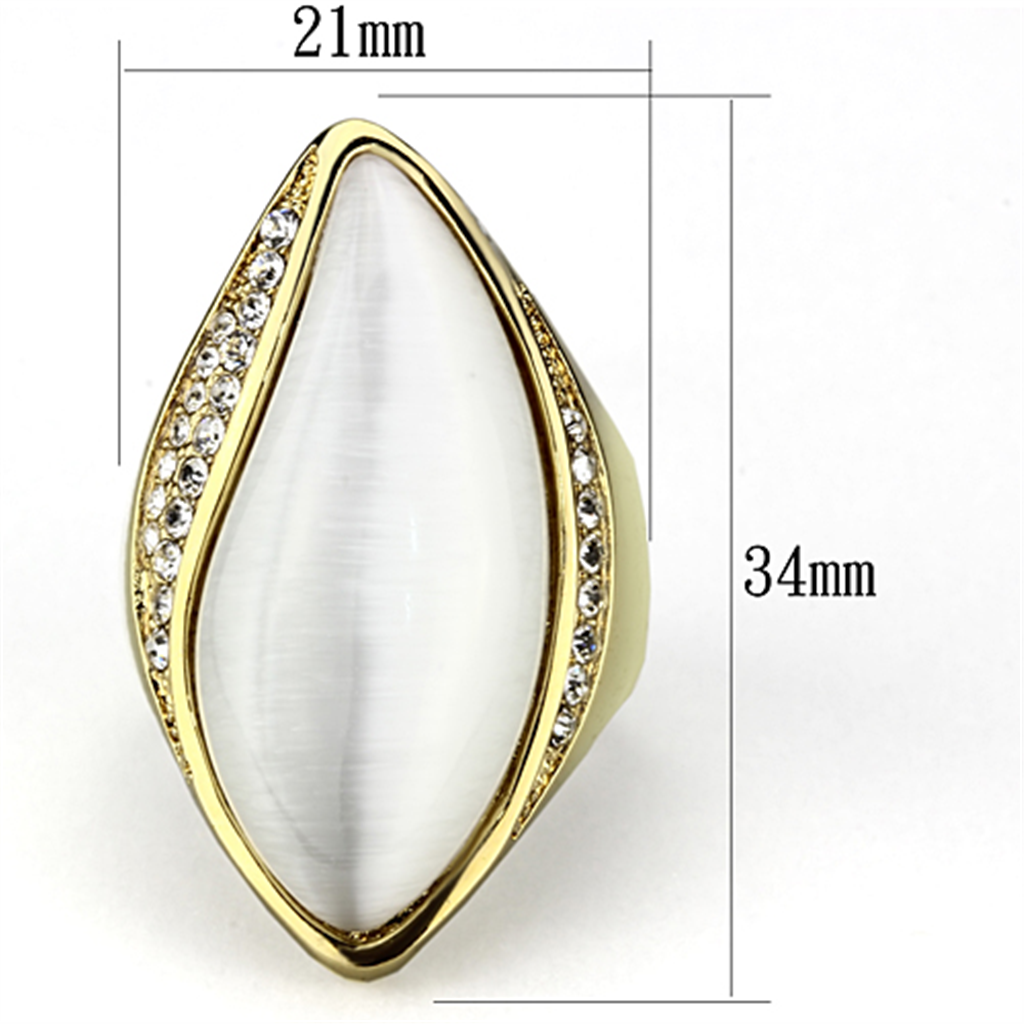 VL082 - Brass ring, brass base, IP gold, ion plating, Women Synthetic White