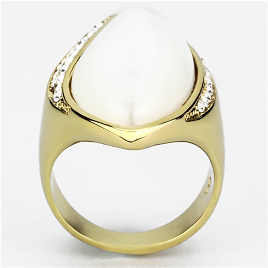 VL082 - Brass ring, brass base, IP gold, ion plating, Women Synthetic White