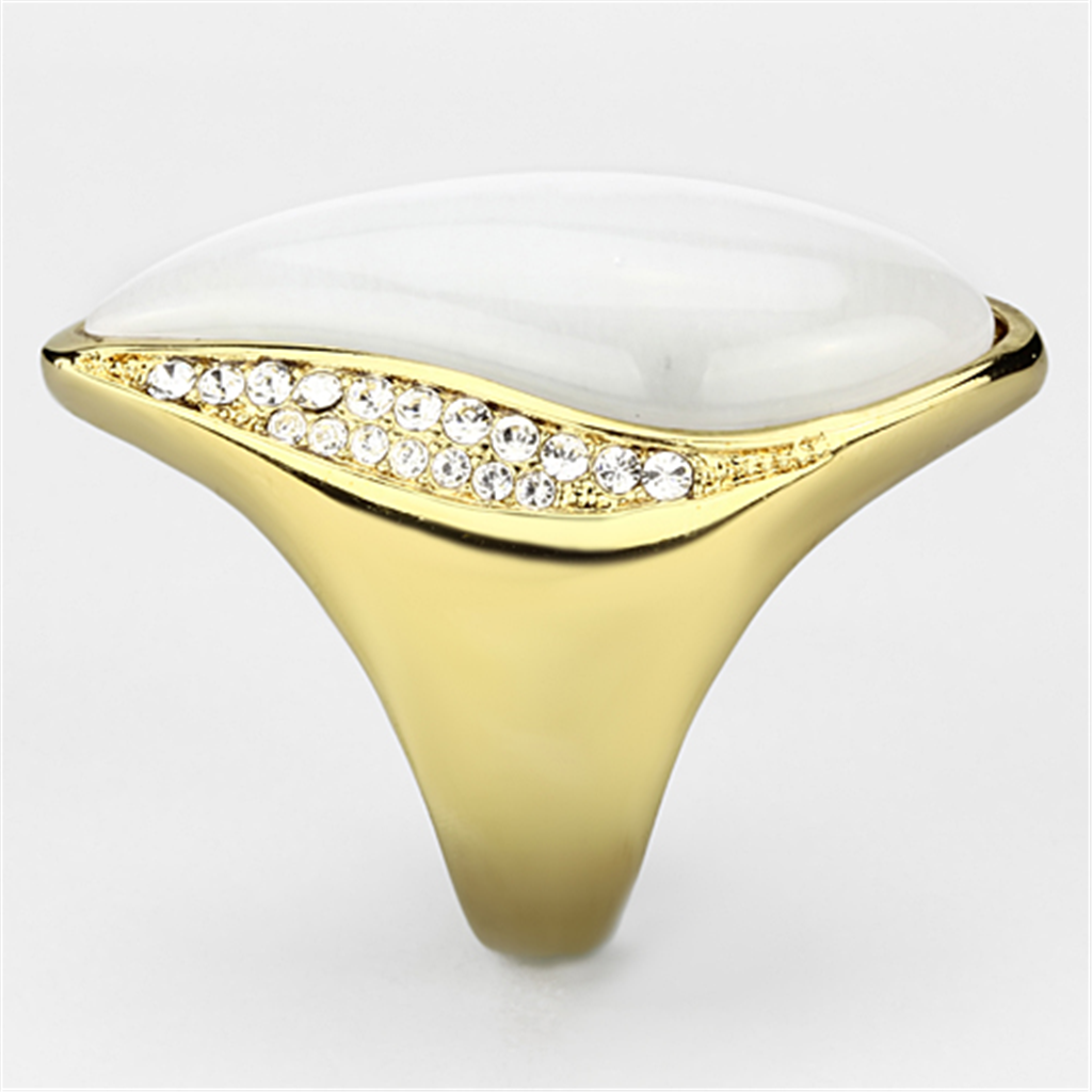 VL082 - Brass ring, brass base, IP gold, ion plating, Women Synthetic White