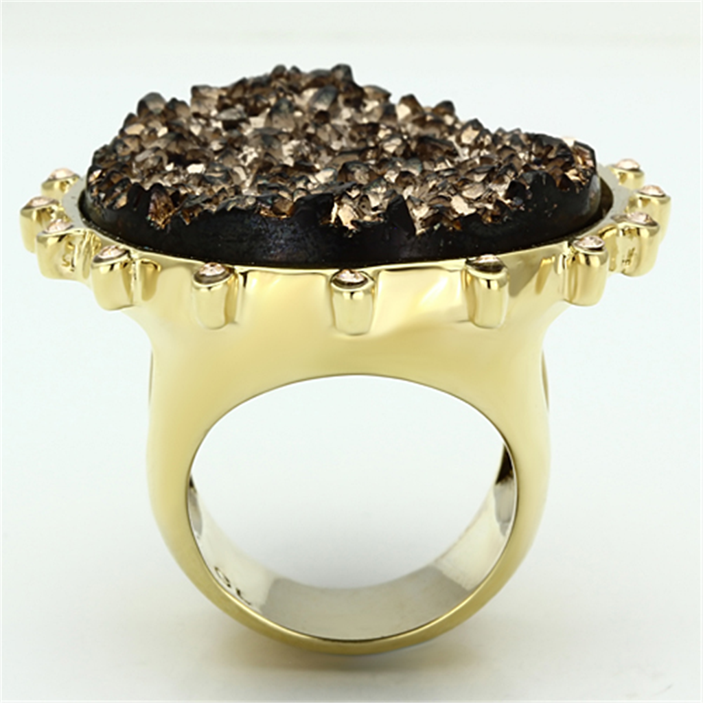 VL087 - Brass ring, brass base, IP gold, ion plating, Women Synthetic Champagne