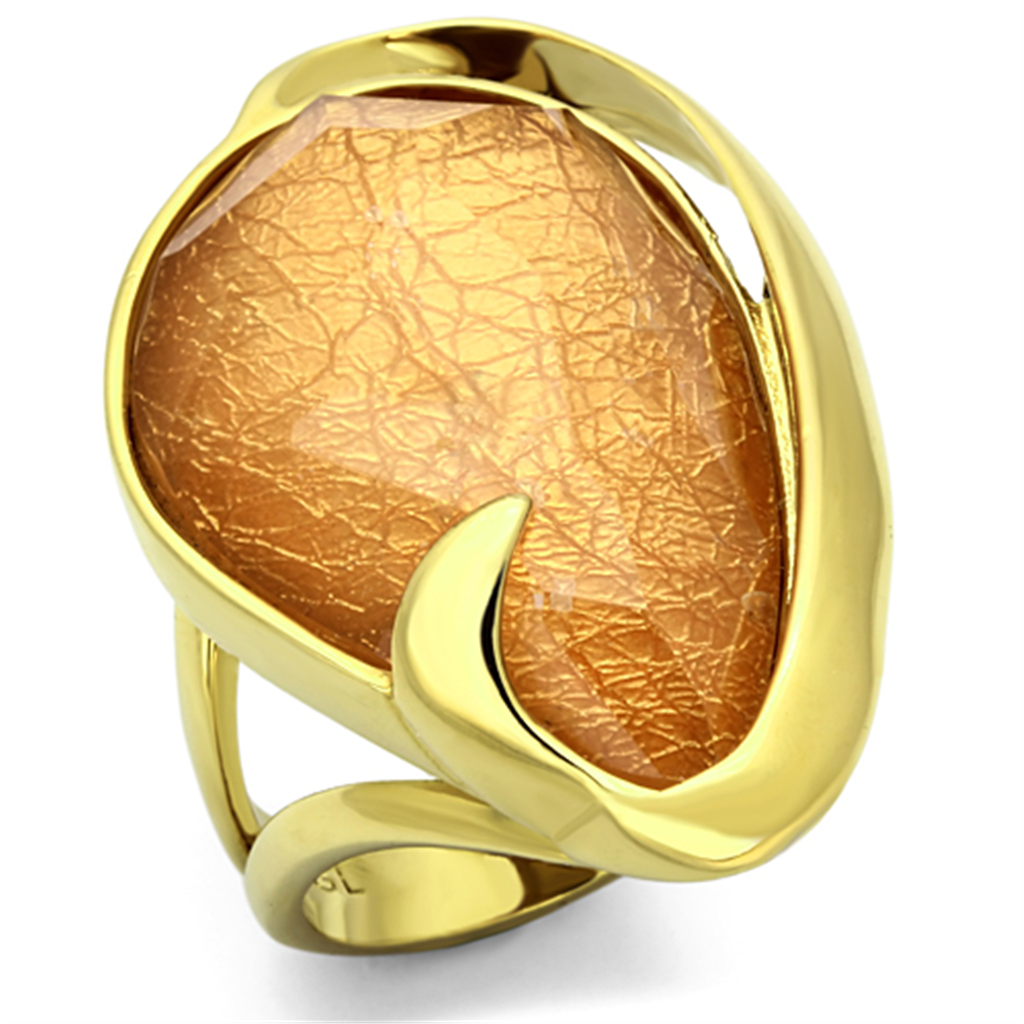 VL098 - Stainless Steel Ring IP Gold(Ion Plating) Women Synthetic Orange