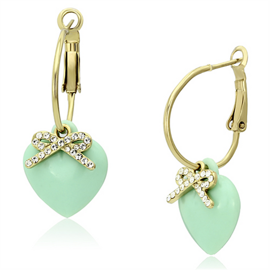 VL101 - Brass Earrings IP Gold(Ion Plating) Women Synthetic Emerald