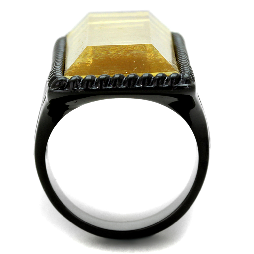 VL118 - Stainless Steel Ring IP Black(Ion Plating) Women Synthetic Citrine Yellow